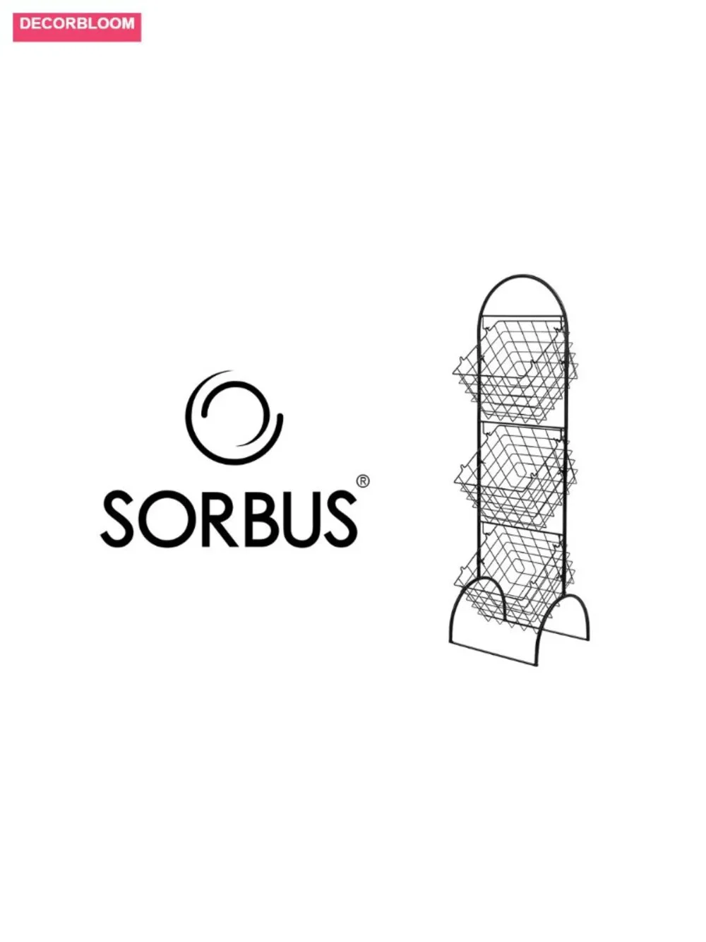 Sorbus 3 Tier Basket Stand Fruit Vegetable Kitchen Storage Adjustable Steel
